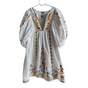 Scarlett Poppies Dress Tribal Moments Large White Boho Embroidered
